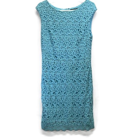 Lauren Ralph Lauren Dresses & Skirts - Lauren Ralph Lauren Turquoise Womens Cotton Floral‎ Lace Overlay Sheath Dress 12